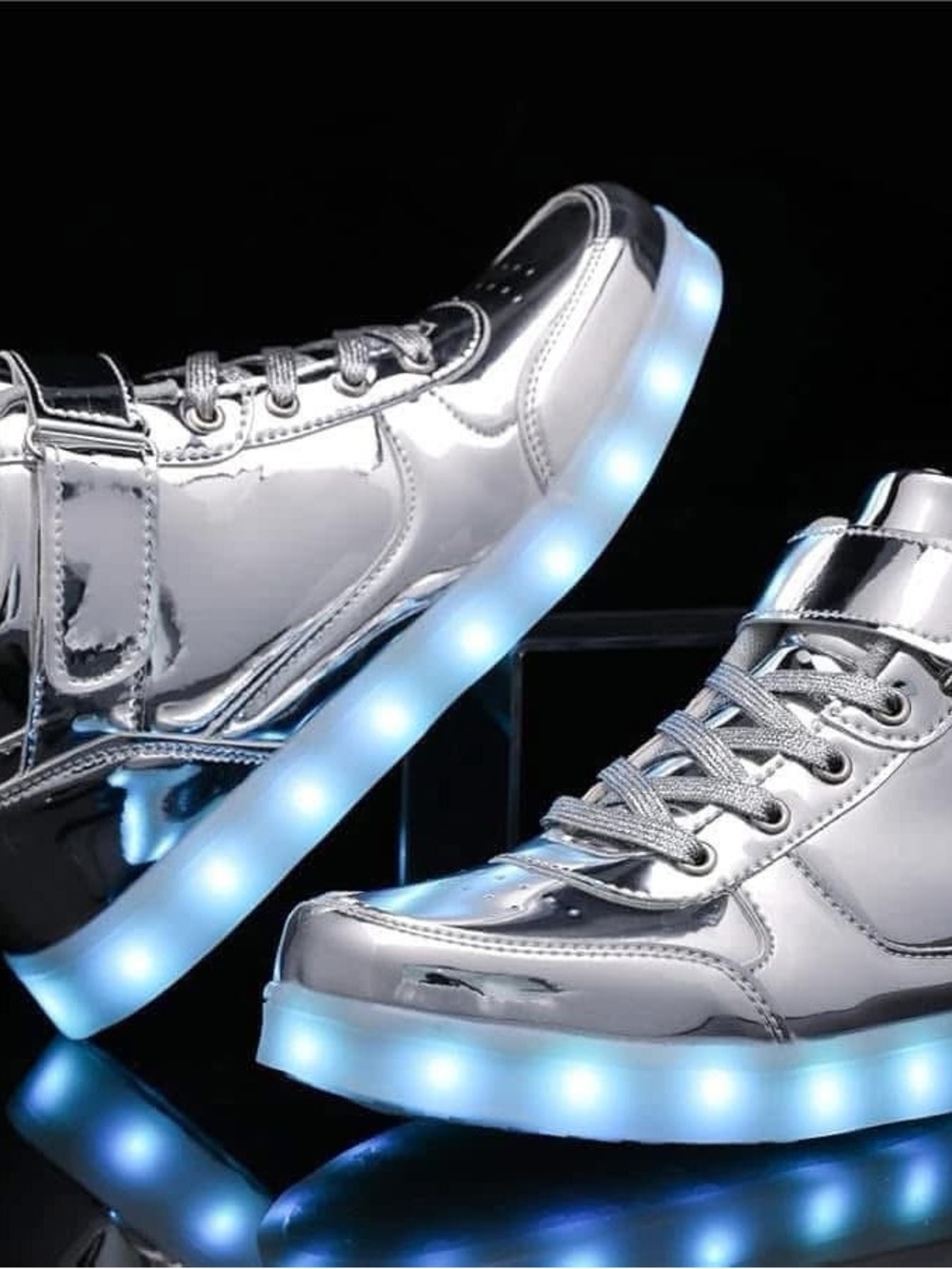 Silver LED Light-Up High Top Sneakers